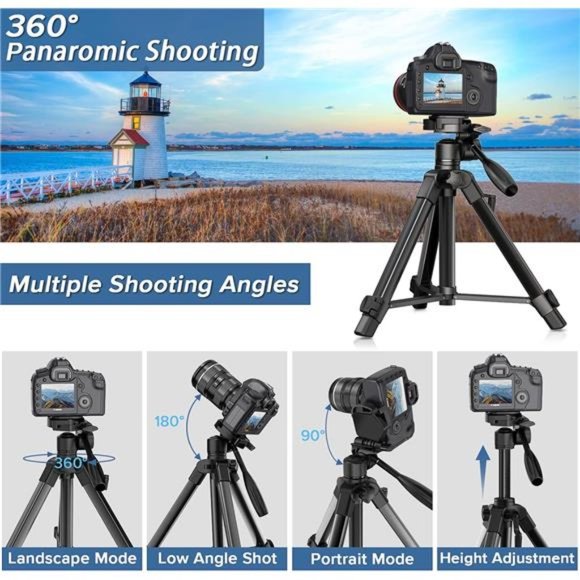 Camera Tripod 69 Inch, Patented 3-Way Swivel Portable Phone Tripod Professional - Picture 4 of 6